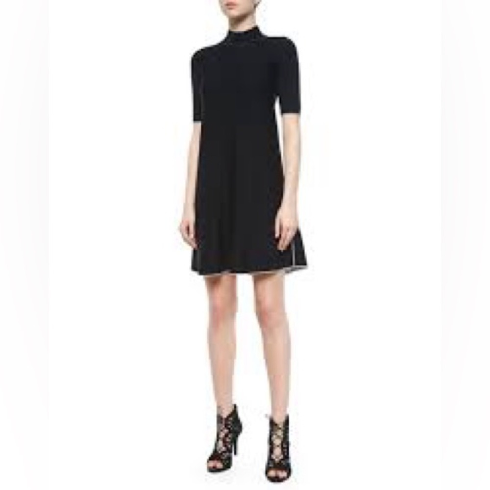 Theory Lakelyn Wool Evian Stretch A-line Mock Neck Short Sleeve Sweater Dress L